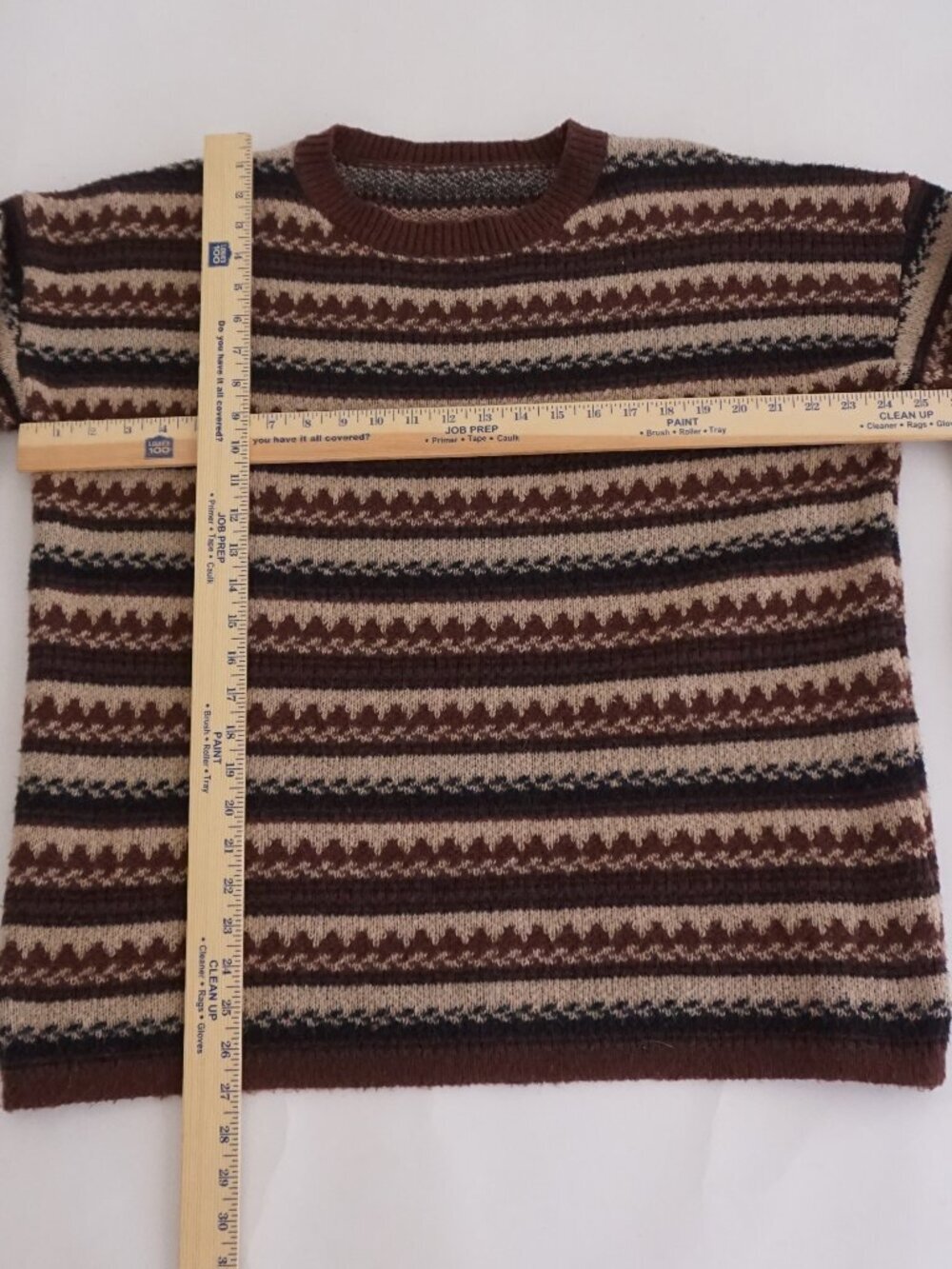 Vintage Brown Cream Nordic Fair Isle Stripe Fisherman Cabin Knit Sweater L - Picture 3 of 10